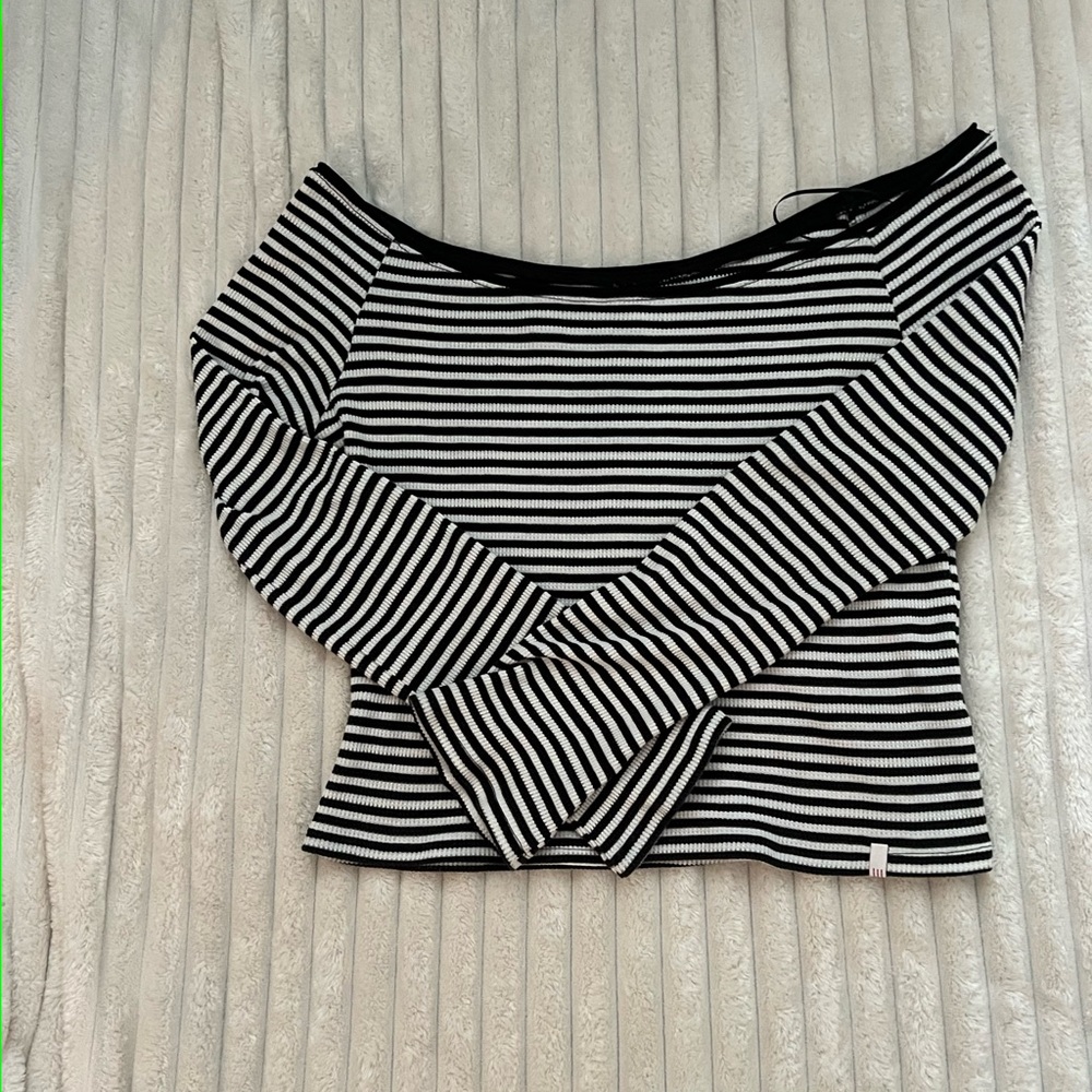 Urban outfitters BDG Black and White Striped off the shoulder long sleeve Top